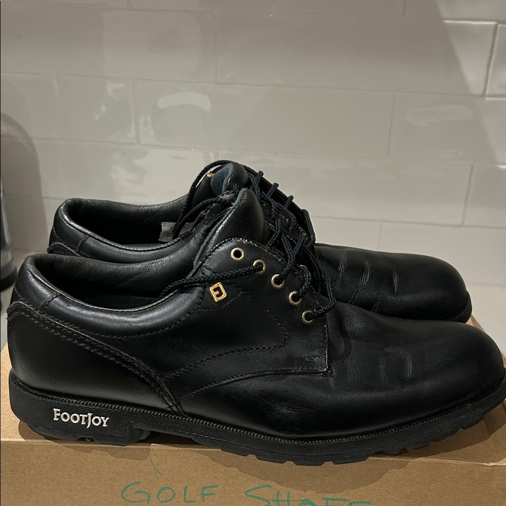 FootJoy Black Leather Men's Golf Oxfords with Gold Eyelet Accents